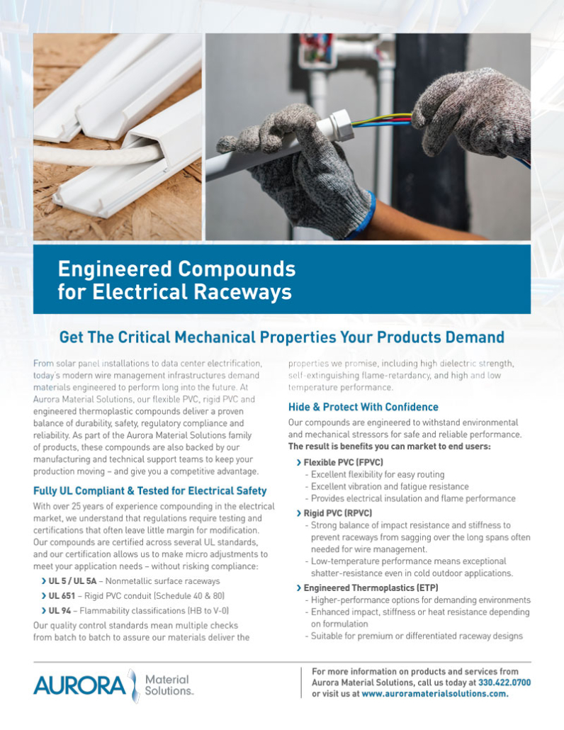 Partner with us for custom thermoplastics & polymers for Electrical Raceway products & applications